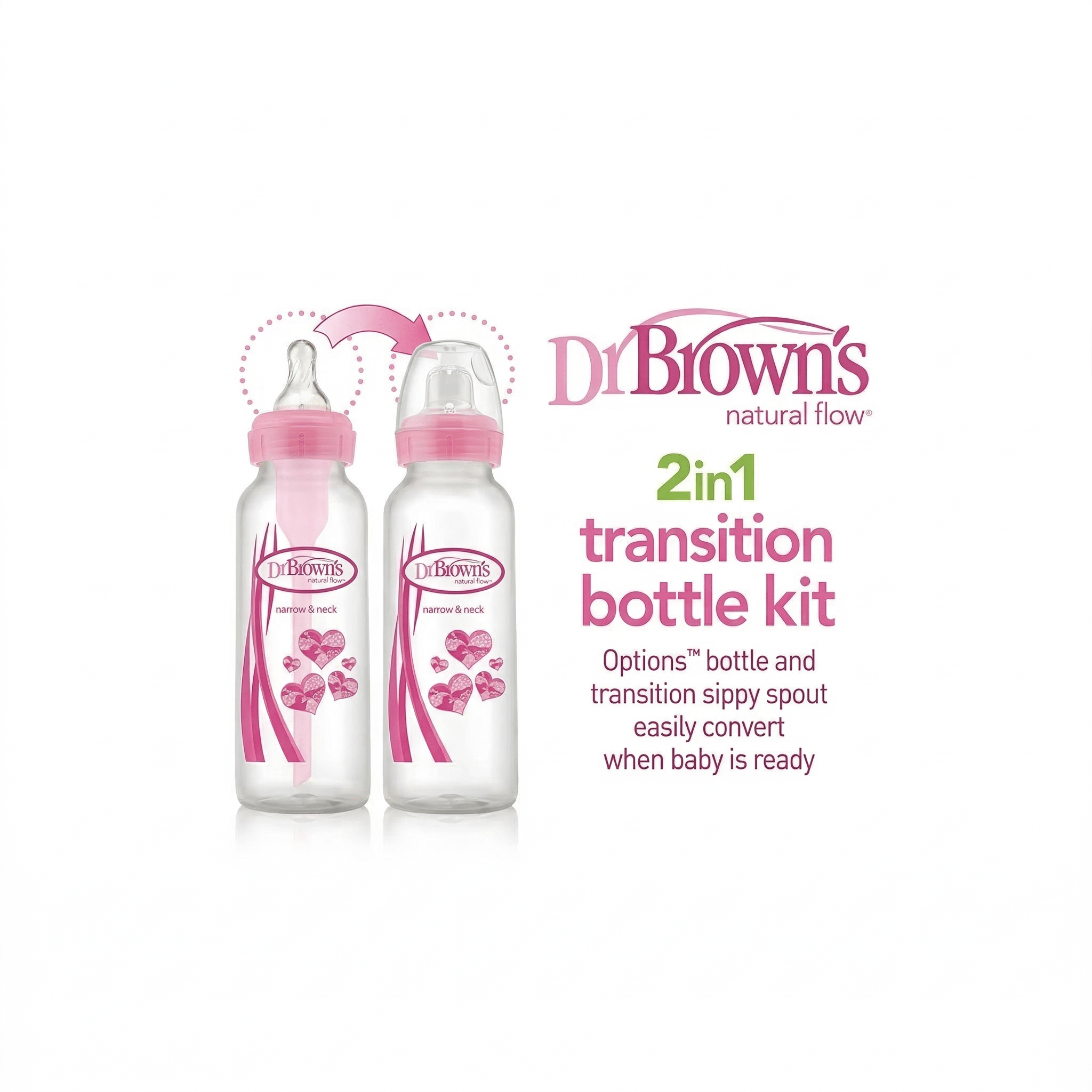 Dr. Brown's - Pacha de Transición Rosada 8 oz. mamón nivel 3 y boquilla suave - Kinder Guatemala - 