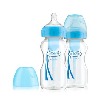 Dr. Brown's - Pacha Options+ 9oz Cuello Ancho, 2 - pack azul - Kinder Guatemala - 