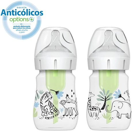 Dr. Browns - Pacha Options plus 5oz Cuello Ancho Diseño de Jungla, 2 - pack - Kinder Guatemala - Pachas