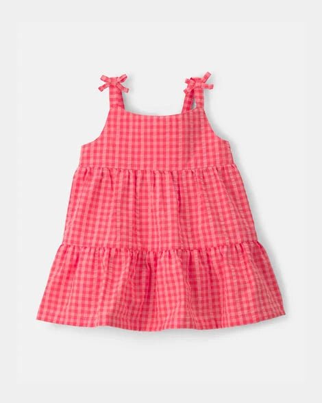 IG Dress Pink Gingham Seersucker - Kinder Guatemala -