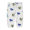 Jogger Carter's para niño gris claro con estampado de carros azules y verdes, con cintura elástica