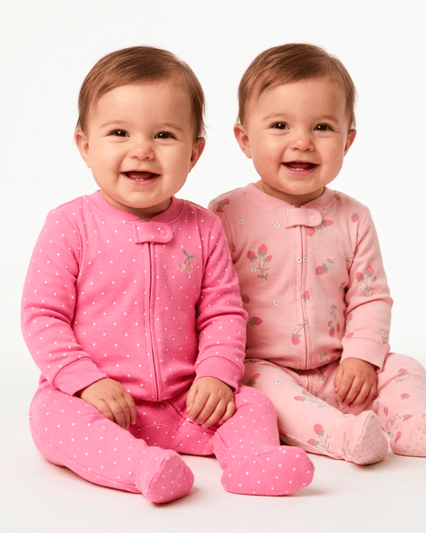 Paquete de 2 pijamas Carter's de algodón con pies diseño fresas para niña - Kinder Guatemala - set de 2 pijamas