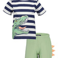 Pijama Blue Seven brilla en la oscuridad 2 piezas: t-shirt manga corta rayada y pantaloneta diseño de dinosaurio multicolor para niño - Kinder Guatemala - pijama de varias piezas con short