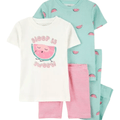 Pijama Carters 4 piezas: 1 pantalón, short y2 blusas de manga corta diseño de sandia multicolor para niña - Kinder Guatemala - pijama básica
