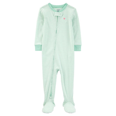 Pijama Carters con pies y zipper diseño de corazon rayada verde de algodón para niña - Kinder Guatemala - Pijama con pies