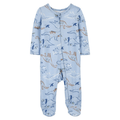 Pijama Carters celeste con estampado de dinosaurios, pies cubiertos y zipper frontal para bebé niño