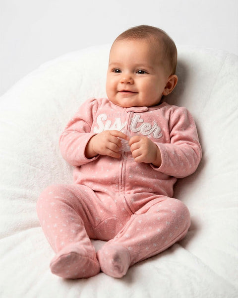 Pijama Carters con pies y zipper doble via, diseño de flores Little Sister color rosado para niña - Kinder Guatemala - pijama básica