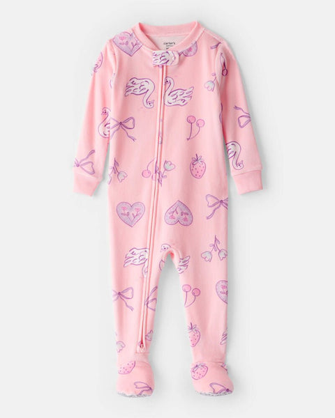 Pijama Carters con pies y zipper estampada color rosado para niña - Kinder Guatemala - Para dormir