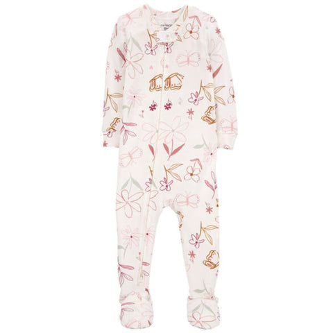 Pijama Carter's con pies y zipper estampado de flores beige para niña - Kinder Guatemala - Pijama con pies.