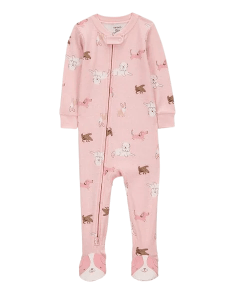 Pijama Carters con pies y zipper estampado de perros color rosado para niña - Kinder Guatemala - pijama básica