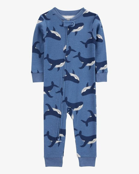 Pijama Carters sin pies y zipper diseño de ballenas azul de algodón para niño - Kinder Guatemala - Para dormir