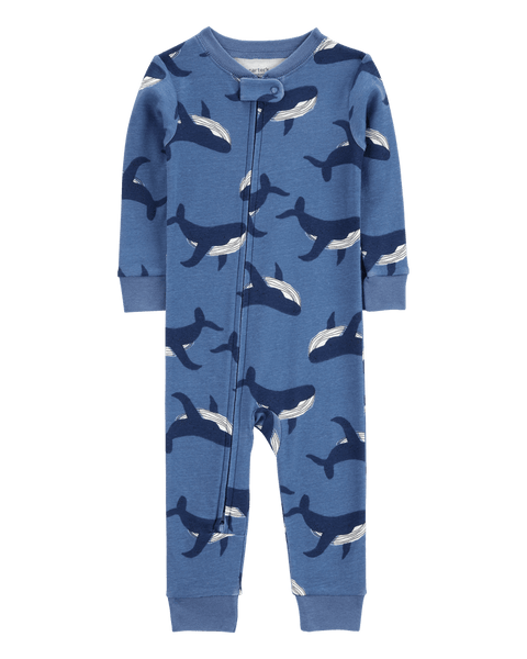 Pijama Carters sin pies y zipper diseño de ballenas azul de algodón para niño - Kinder Guatemala - Para dormir