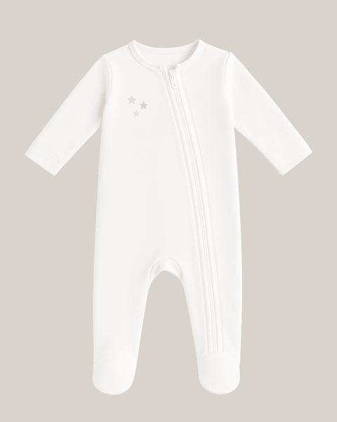 Pijama Kinder con pies y zipper color blanco - Kinder Guatemala - pijama de algodón