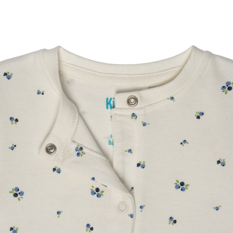 Pijama Kinder con pies y zipper estampado de arándanos blanca, niña - Kinder Guatemala - Pijama con pies.