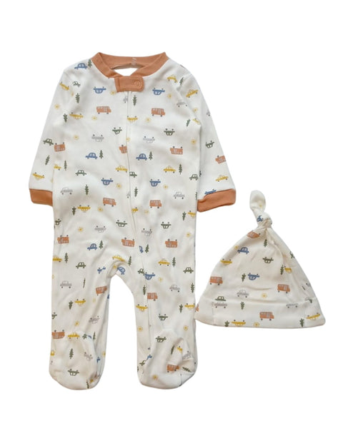 Set Chick Pea 2 piezas: pijama y gorrito estampado carros multicolor para niño - Kinder Guatemala - pijama de algodón