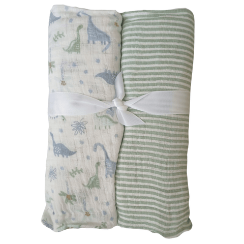 Set de 2 frazadas Chick Pea rayada dinos blanco niño - Kinder Guatemala - 