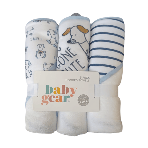 Set de 3 toallas para el baño Baby Gear con capucha perros celeste niño - Kinder Guatemala - 