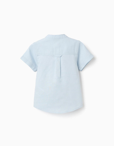 SS SHIRT LINEN, AZUL CLARO, 6/9M - Kinder Guatemala -