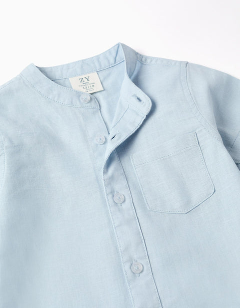 SS SHIRT LINEN, AZUL CLARO, 6/9M - Kinder Guatemala -