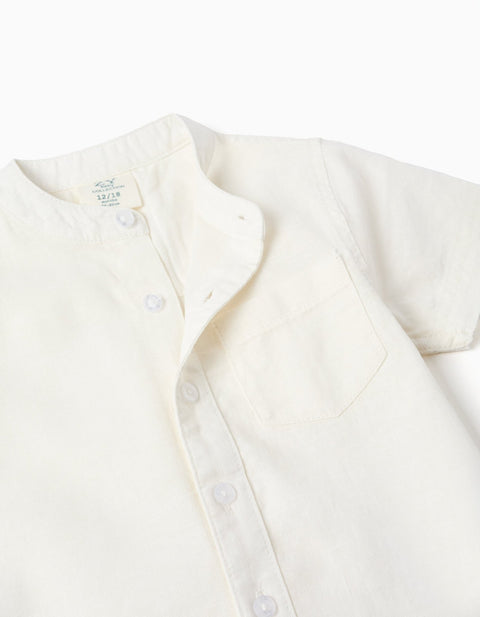 SS SHIRT LINEN, LIGHT BLUE, 9/12M - Kinder Guatemala -