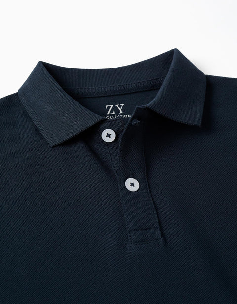 SS SHIRT PIQUE, AZUL OSCURO, 3/4 - Kinder Guatemala -