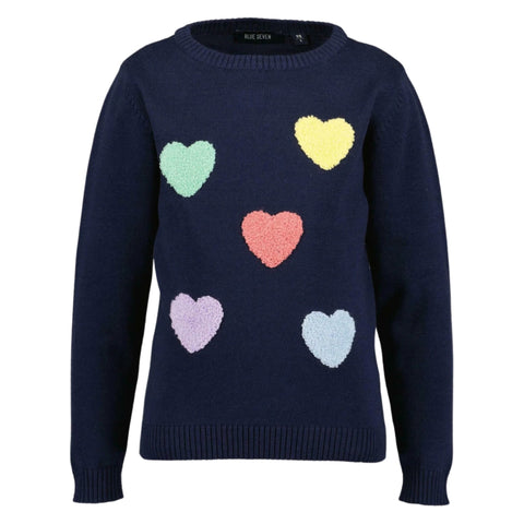 Suéter Blue Seven azul bordado con diseño de corazones para niña. - Kinder Guatemala - 
