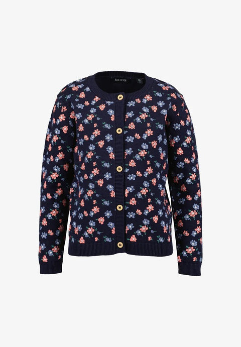 Sueter Blue Seven con botones y estampado de flores color azul para niña - Kinder Guatemala - Suéteres