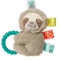 Sonajero mordedor Taggies Molasses Perezoso de peluche suave con anillo de silicona turquesa y cintas