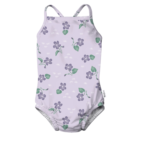 Traje de baño ecológico Green Sprout con pañal incorporado diseño de lavandas color lila para niña - Kinder Guatemala - Traje de baño