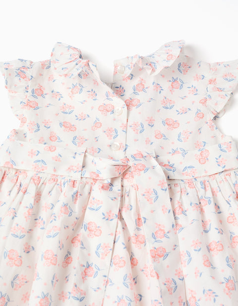 Vestido blanco Zippy floral con cuello y mangas de vuelitos - Kinder Guatemala -