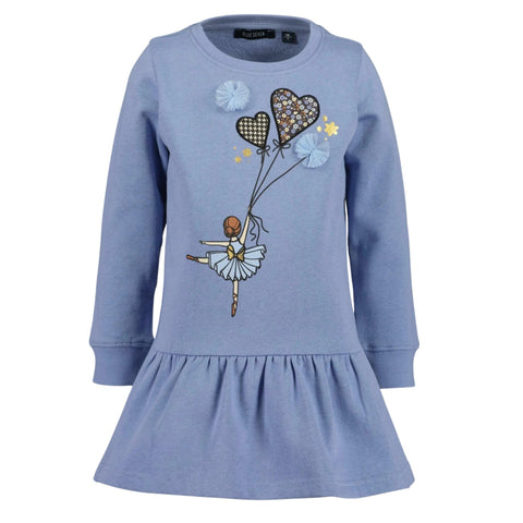 Vestido Blue Seven azul con manga larga diseño con aplicaciones en forma de corazón para niña. - Kinder Guatemala - 