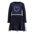 Vestido Blue Seven azul con manga larga y falda de Tul, corazones al frente con glitter para niña. - Kinder Guatemala - 