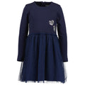 Vestido Blue Seven azul con manga larga y falda de Tul, corazones al frente multicolor para niña. - Kinder Guatemala - 