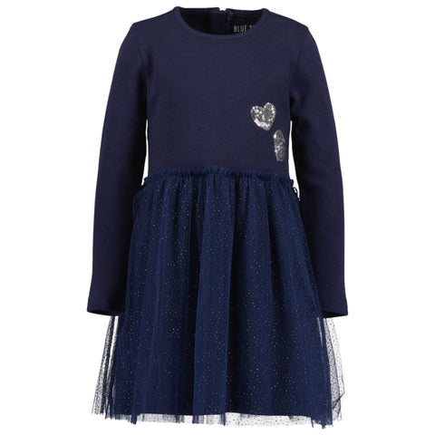 Vestido Blue Seven azul con manga larga y falda de Tul, corazones al frente multicolor para niña. - Kinder Guatemala - 