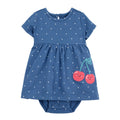 Vestido body Carters manga corta diseño de cereza color azul de Jersy para niña - Kinder Guatemala - Vestido de tejido de punto