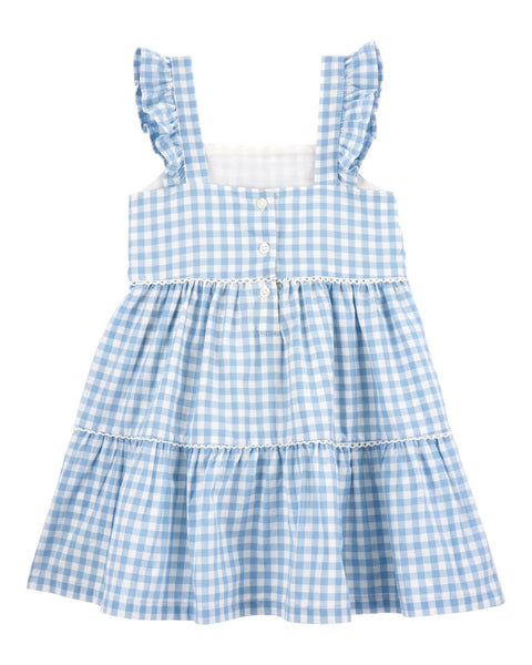 Vestido Carters con tirantes cuadriculado de algodón color celeste para niña - Kinder Guatemala - Vestido de algodón