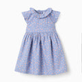 Vestido celeste Zippy floral cuello y mangas con vuelitos - Kinder Guatemala -
