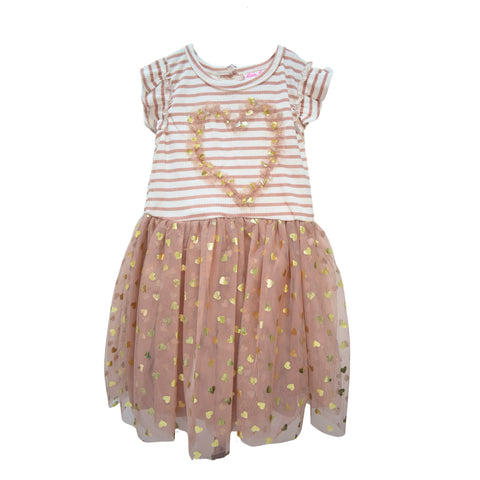 Conjunto Little Lass 2 piezas: Vestido diseño de corazón y chaqueta metalizada para niña