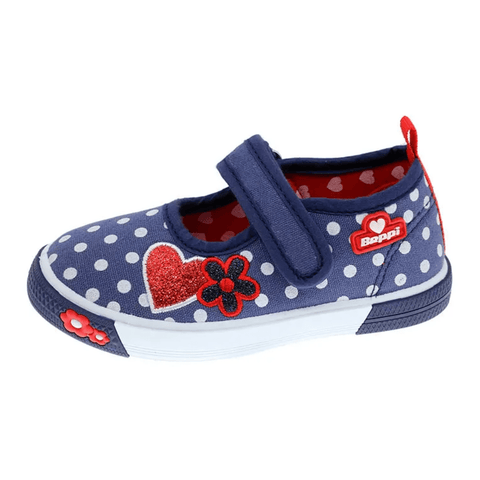 Zapato Beppi de lona, cinta con velcro y diseño de puntos con un corazon para niña - Kinder Guatemala - 