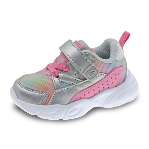 Zapato Beppi deportivo casual en piel sintética y textil, con cincho de velcro y elástico para un buen ajuste del pie y suela ultraligera color plateado para niña - Kinder Guatemala - Zapato con velcro