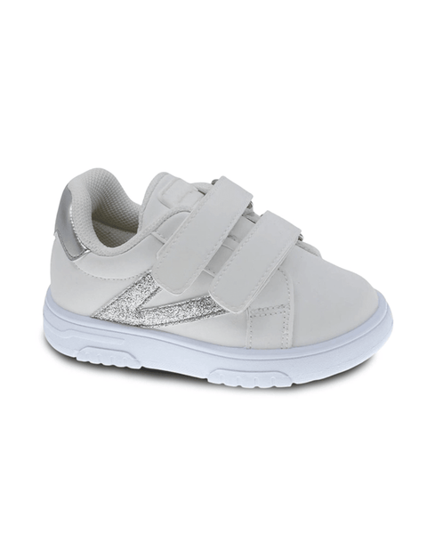 Zapato Casual Beppi con dos cinchos diseño plateado suela antideslizante aromática color blanco para niña - Kinder Guatemala - zapatos casual y de vestir