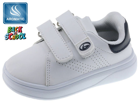 Zapato de bebé, en piel sintética, con dos broches con velcro para poner y ajustar fácilmente, suela antideslizante de goma, aromáticos para niño color blanco - Kinder Guatemala - Zapatos Casuales