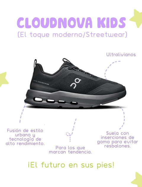 Zapatos deportivos On Cloud Nova Kids color negro eclipse para uso diario. - Kinder Guatemala - Zapatos deportivos