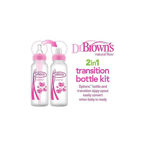 Dr. Browns - Pacha de Transición Rosada 8 oz. Tetina nivel 3 y boquilla suave - Niña