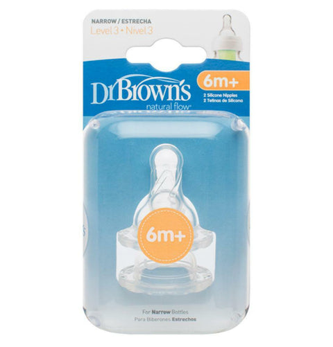 Dr. Browns - Tetina de silicón Cuello Delgado Nivel 3 (6 meses +), 2 - pack transparente - Kinder Guatemala - 